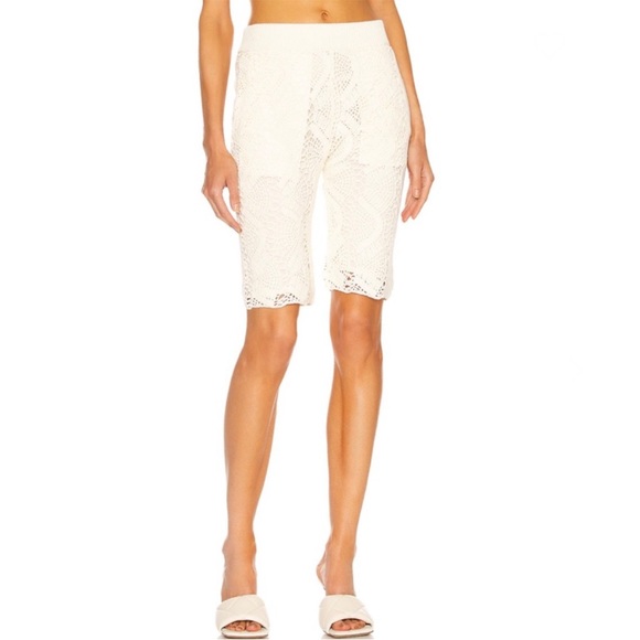 Helmut Lang Pants - NEW HELMUT LANG CREAM CROCHET BIKER SHORTS